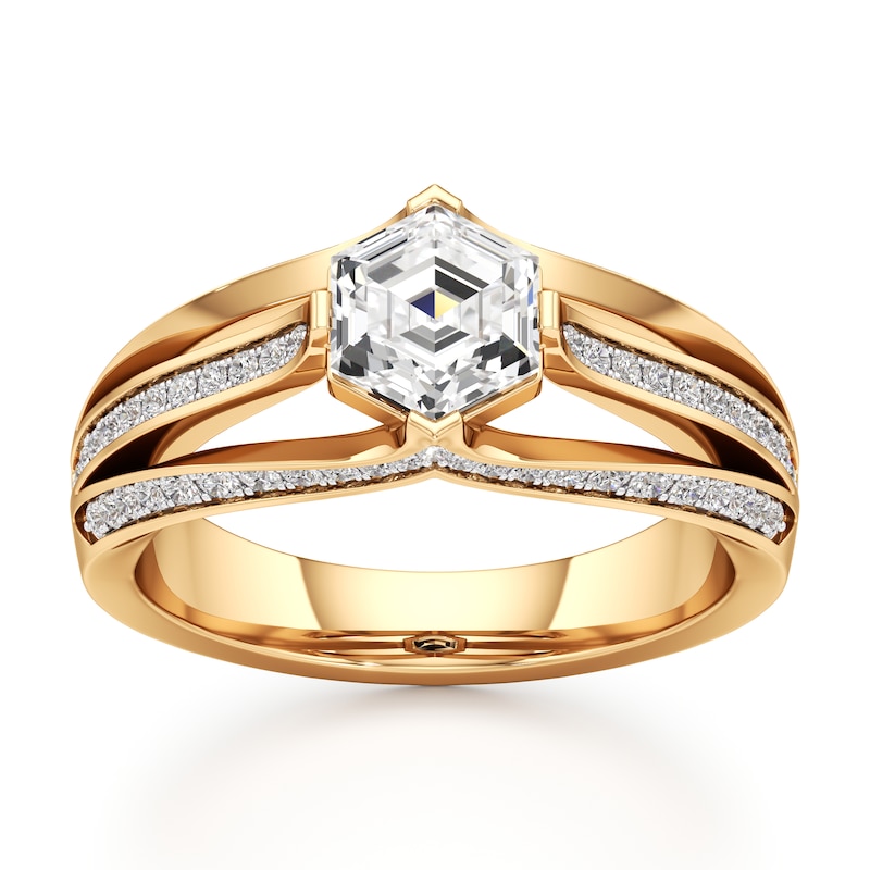 Main Image 1 of J'Lure Lab-Grown Diamond Hexagon Step-Cut Engagement Ring 1-3/8 ct tw 18K Yellow Gold