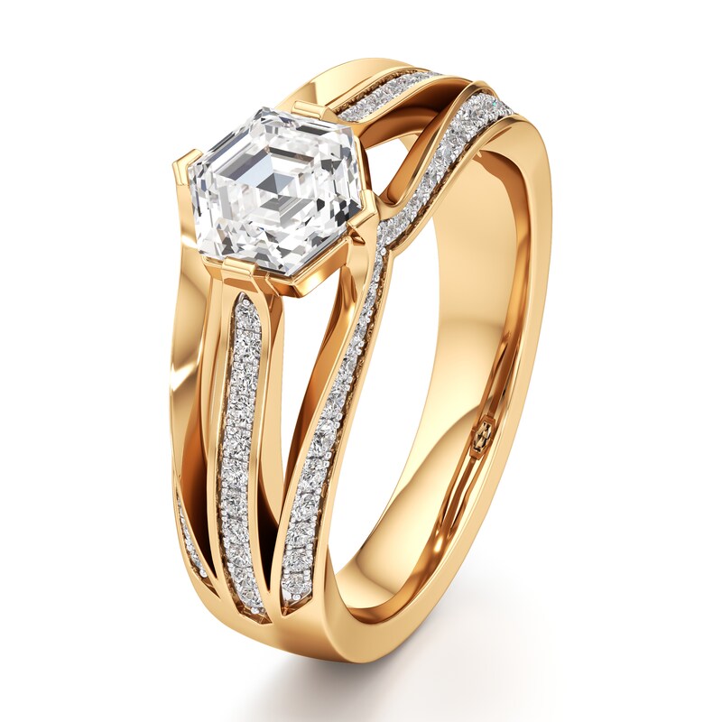 Main Image 4 of J'Lure Lab-Grown Diamond Hexagon Step-Cut Engagement Ring 1-3/8 ct tw 18K Yellow Gold