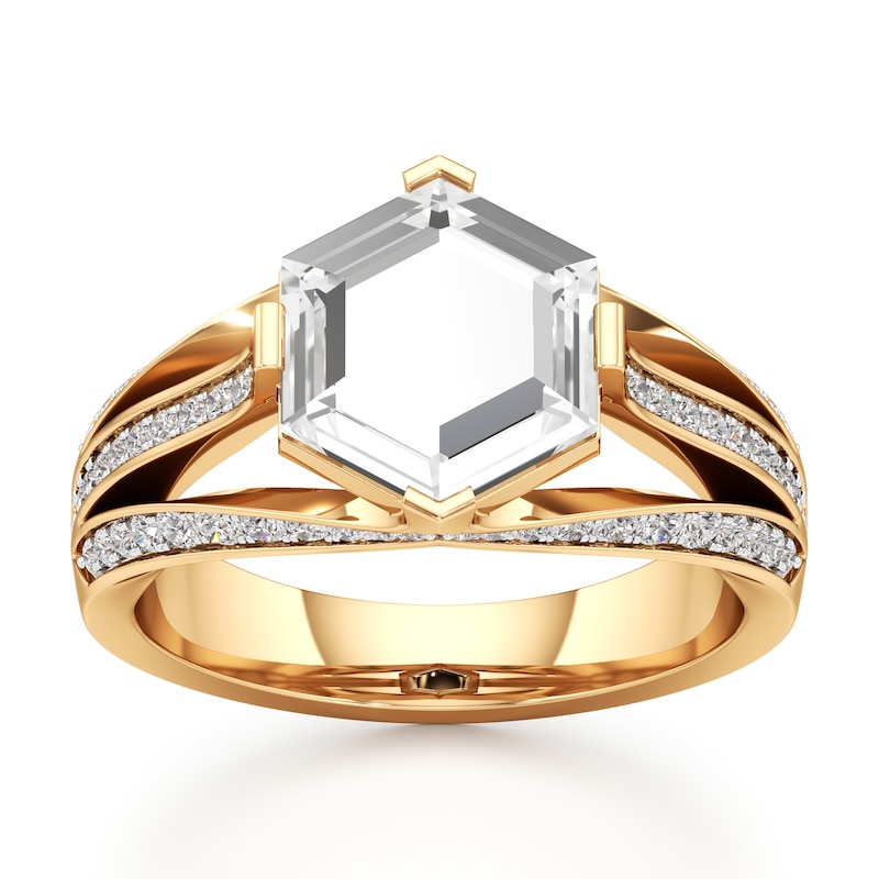 Main Image 1 of J'Lure Lab-Grown Diamond Hexagon Portrait-Cut Engagement Ring 2-3/8 ct tw 18K Yellow Gold