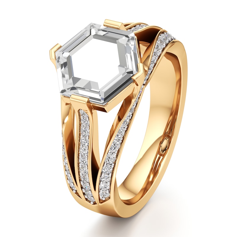 Main Image 4 of J'Lure Lab-Grown Diamond Hexagon Portrait-Cut Engagement Ring 2-3/8 ct tw 18K Yellow Gold