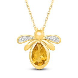 Pear-Shaped Natural Citrine & Diamond Accent Bee Necklace 10K Yellow Gold 18"