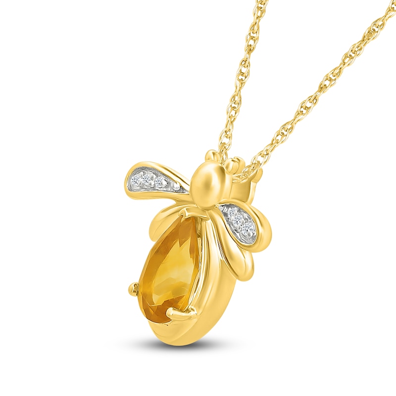 Main Image 2 of Pear-Shaped Natural Citrine & Diamond Accent Bee Necklace 10K Yellow Gold 18"