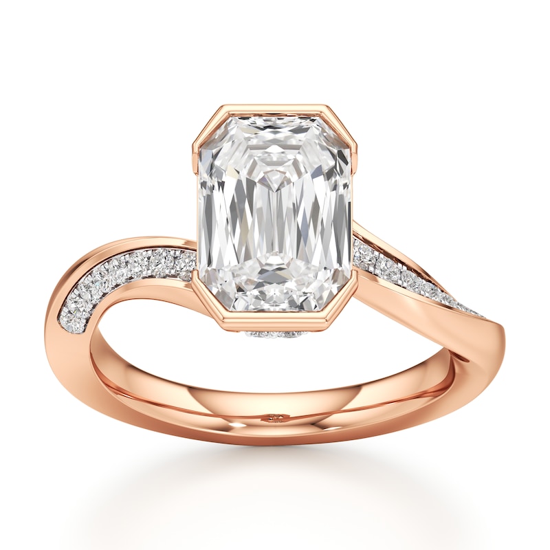 Main Image 1 of J'Lure Imperial-Emerald Step-Cut Lab-Grown Diamond Bypass Engagement Ring 3-1/4 ct tw 18K Rose Gold
