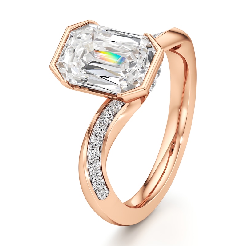 Main Image 4 of J'Lure Imperial-Emerald Step-Cut Lab-Grown Diamond Bypass Engagement Ring 3-1/4 ct tw 18K Rose Gold
