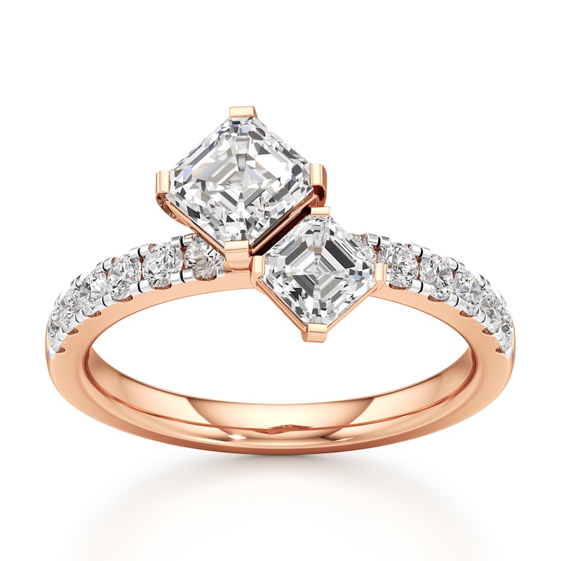Main Image 1 of J'Lure Square-Emerald Step-Cut Two-Stone Lab-Grown Diamond Engagement Ring 1-7/8 ct tw 18K Rose Gold