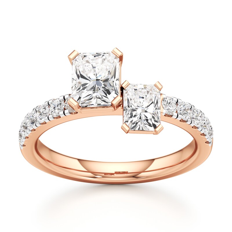 Main Image 1 of J'Lure Radiant Brilliant-Cut Two-Stone Lab-Created Diamond Engagement Ring 1-7/8 ct tw 18K Rose Gold