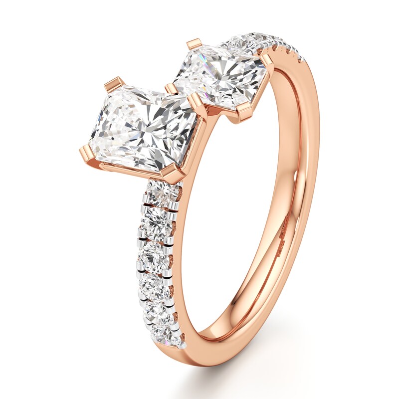 Main Image 4 of J'Lure Radiant Brilliant-Cut Two-Stone Lab-Created Diamond Engagement Ring 1-7/8 ct tw 18K Rose Gold