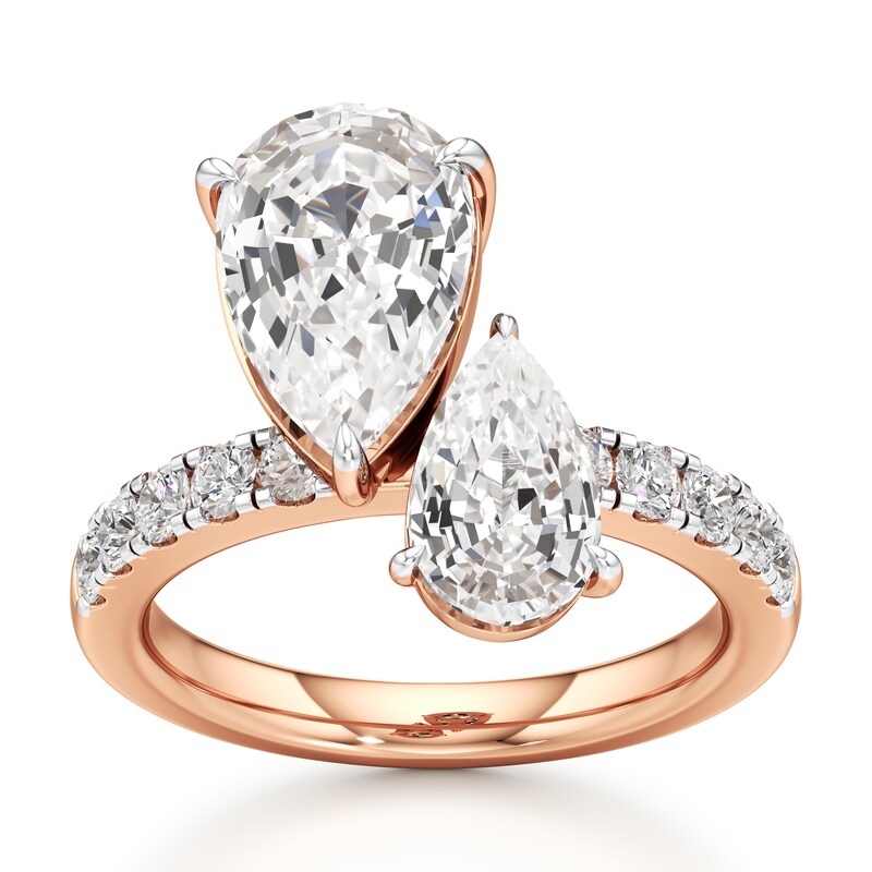 Main Image 1 of J'Lure Pear Step-Cut Two-Stone Lab-Created Diamond Engagement Ring 4-5/8 ct tw 18K Rose Gold