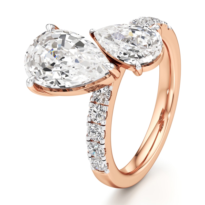 Main Image 4 of J'Lure Pear Step-Cut Two-Stone Lab-Created Diamond Engagement Ring 4-5/8 ct tw 18K Rose Gold