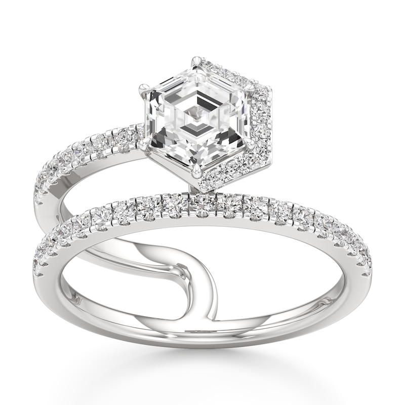 Main Image 1 of J'Lure Hexagon Step-Cut Lab-Grown Diamond Spiral Engagement Ring 1-3/8 ct tw 18K White Gold