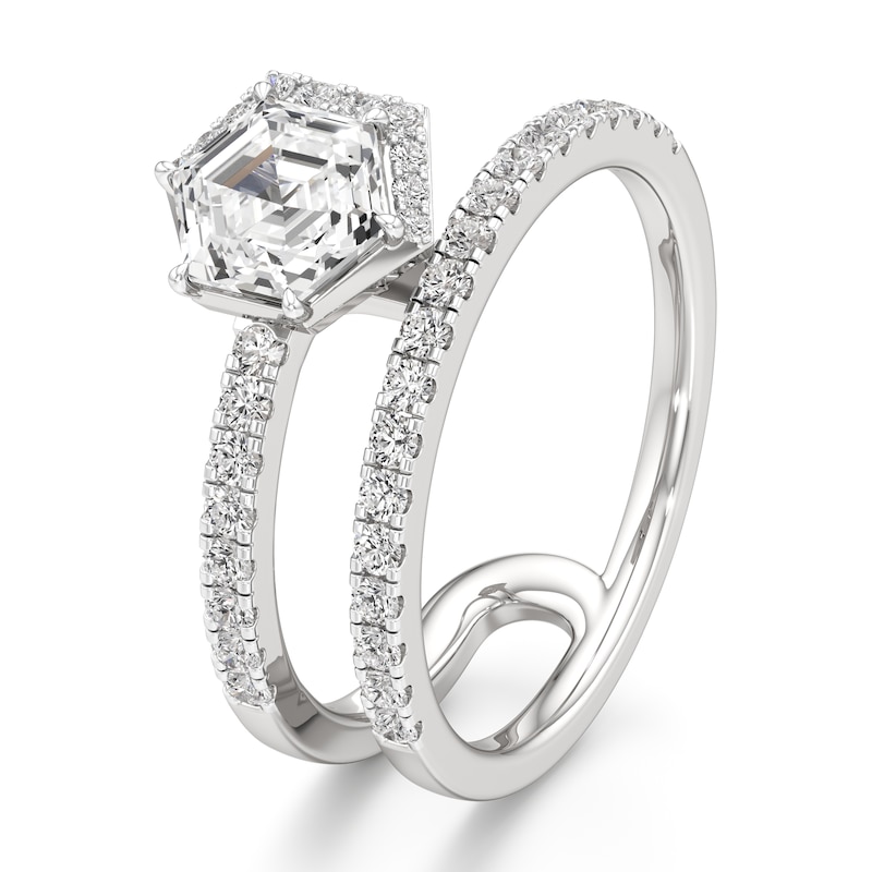 Main Image 4 of J'Lure Hexagon Step-Cut Lab-Grown Diamond Spiral Engagement Ring 1-3/8 ct tw 18K White Gold