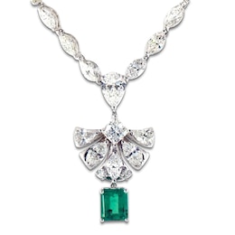 Jared Atelier Rectangle-Cut Natural Emerald & Certified Diamond Art Deco-Inspired Necklace 10-1/3 ct tw 18K White Gold 19"