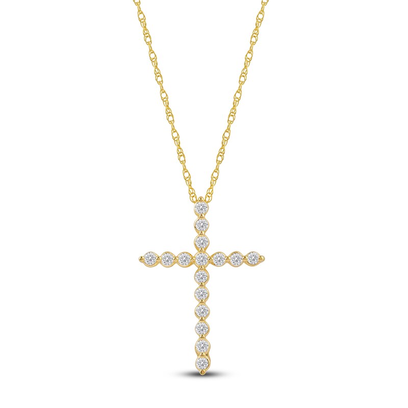 Main Image 1 of Lab-Grown Diamond Cross Necklace 1/2 ct tw 14K Yellow Gold 18"