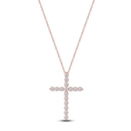 Lab-Grown Diamond Cross Necklace 1 ct tw 14K Rose Gold 18"