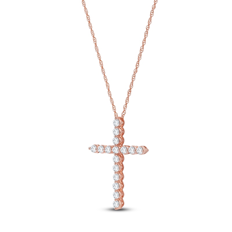 Main Image 2 of Lab-Grown Diamond Cross Necklace 1 ct tw 14K Rose Gold 18"