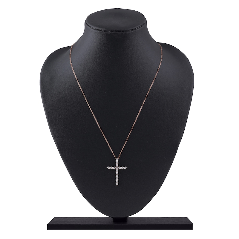 Main Image 5 of Lab-Grown Diamond Cross Necklace 1 ct tw 14K Rose Gold 18"