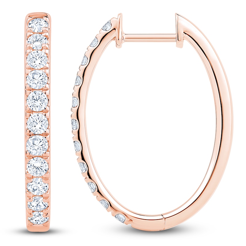 Main Image 1 of Lab-Grown Diamond Oval Hoop Earrings 1 ct tw 14K Rose Gold