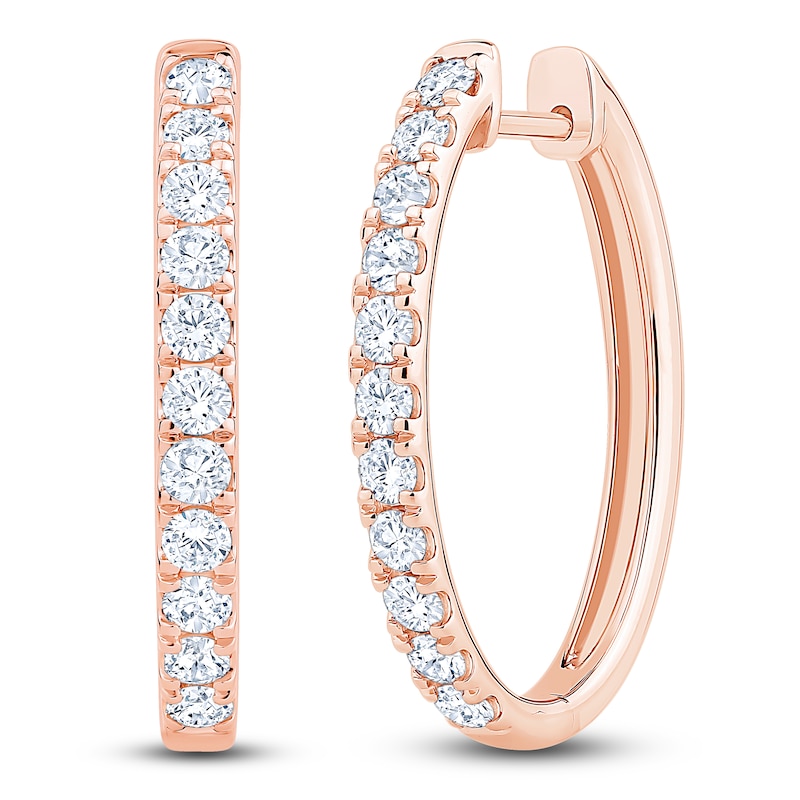 Main Image 2 of Lab-Grown Diamond Oval Hoop Earrings 1 ct tw 14K Rose Gold