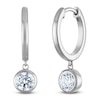 Thumbnail Image 2 of Round-Cut Lab-Grown Diamond Solitaire Dangle Hoop Earrings 1 ct tw 14K White Gold (SI2/F)