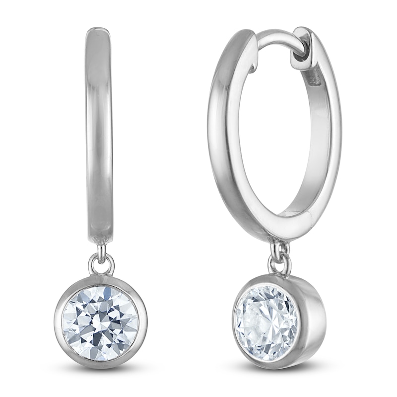 Main Image 2 of Round-Cut Lab-Grown Diamond Solitaire Dangle Hoop Earrings 1 ct tw 14K White Gold (SI2/F)