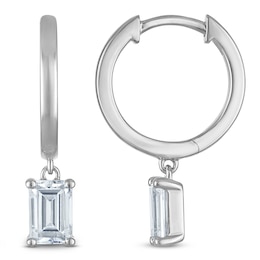 Emerald-Cut Lab-Grown Diamond Solitaire Dangle Hoop Earrings 1-1/2 ct tw 14K White Gold (SI2/F)