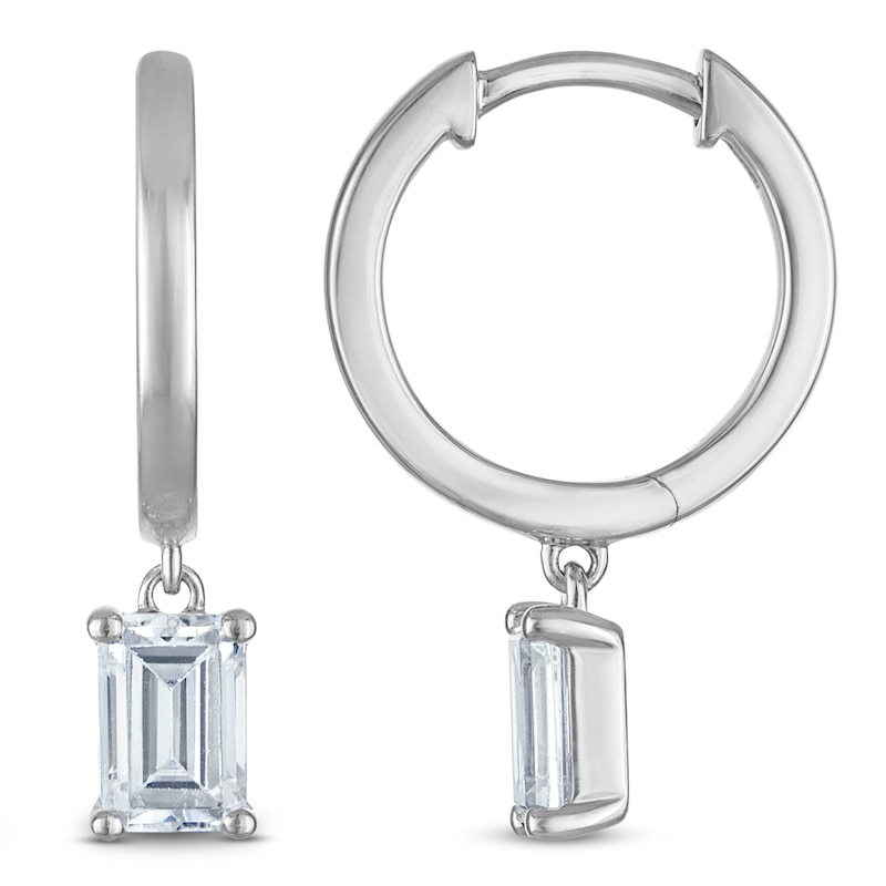 Main Image 1 of Emerald-Cut Lab-Grown Diamond Solitaire Dangle Hoop Earrings 1-1/2 ct tw 14K White Gold (SI2/F)