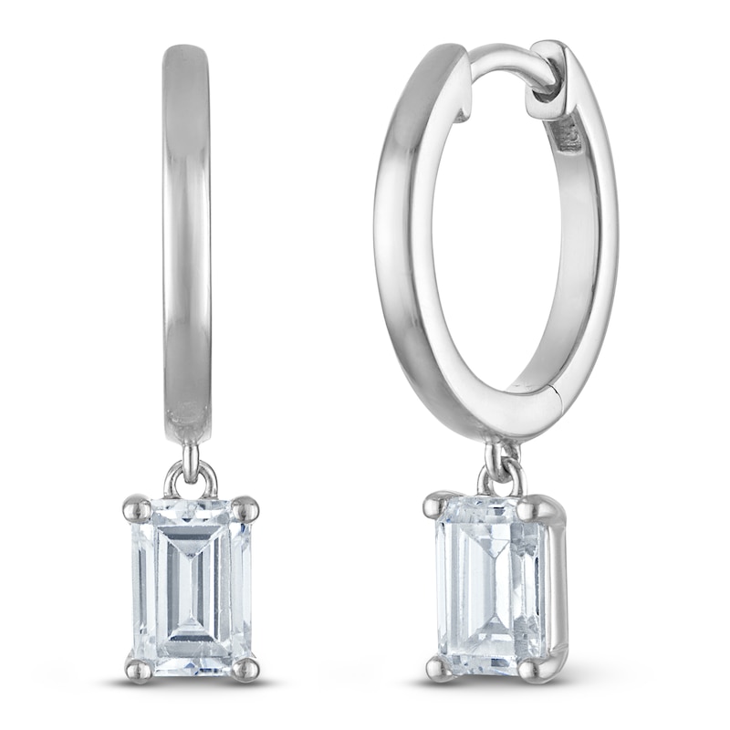 Main Image 2 of Emerald-Cut Lab-Grown Diamond Solitaire Dangle Hoop Earrings 1-1/2 ct tw 14K White Gold (SI2/F)