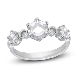 J'Lure Hexagon Portrait-Cut Lab-Grown Diamond Three-Stone Ring 1-1/5 ct tw 14K White Gold