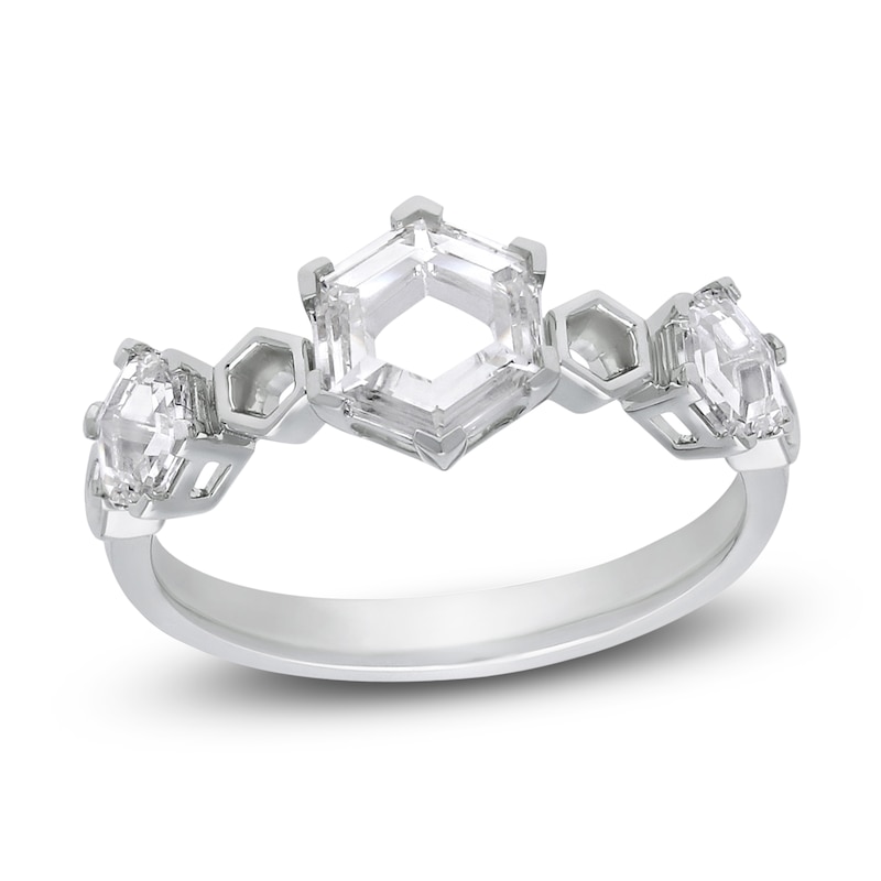 Main Image 1 of J'Lure Hexagon Portrait-Cut Lab-Grown Diamond Three-Stone Ring 1-1/5 ct tw 14K White Gold