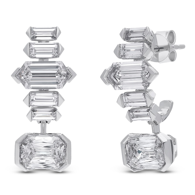Main Image 2 of J'Lure Imperial-Emerald Step-Cut, Hexagon Baguette-Cut & Baguette-Cut Lab-Grown Diamond J-Hoop Earrings 4-1/3 ct tw 14K White Gold