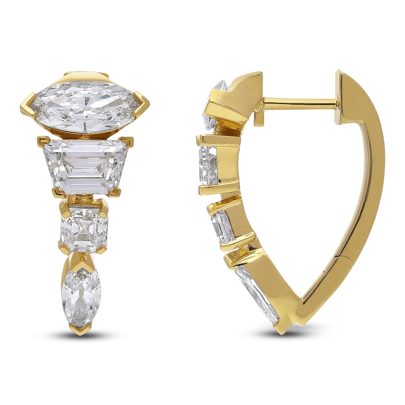 Main Image 1 of J'Lure Moval Old-Cut, Trapezoid Step-Cut & Square Emerald Step-Cut Hoop Earrings 3 ct tw 14K Yellow Gold