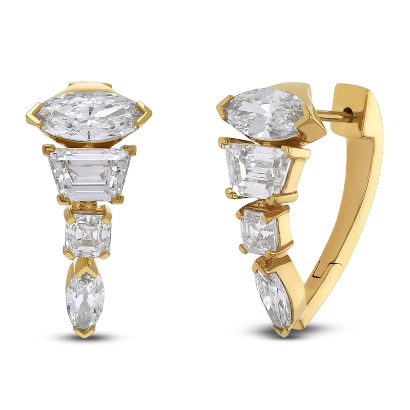 Main Image 2 of J'Lure Moval Old-Cut, Trapezoid Step-Cut & Square Emerald Step-Cut Hoop Earrings 3 ct tw 14K Yellow Gold