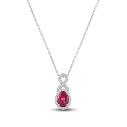 Oval-Cut Natural Ruby & Diamond Pendant Necklace 1/5 ct tw 14K White Gold 18"