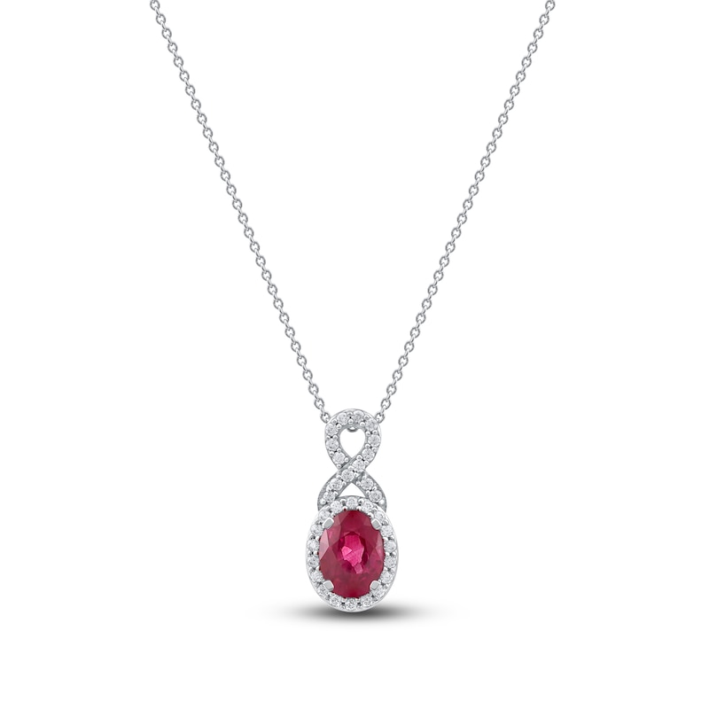 Main Image 1 of Oval-Cut Natural Ruby & Diamond Pendant Necklace 1/5 ct tw 14K White Gold 18"