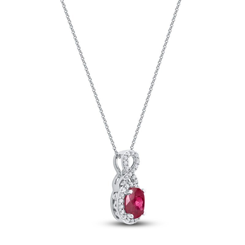 Main Image 2 of Oval-Cut Natural Ruby & Diamond Pendant Necklace 1/5 ct tw 14K White Gold 18"