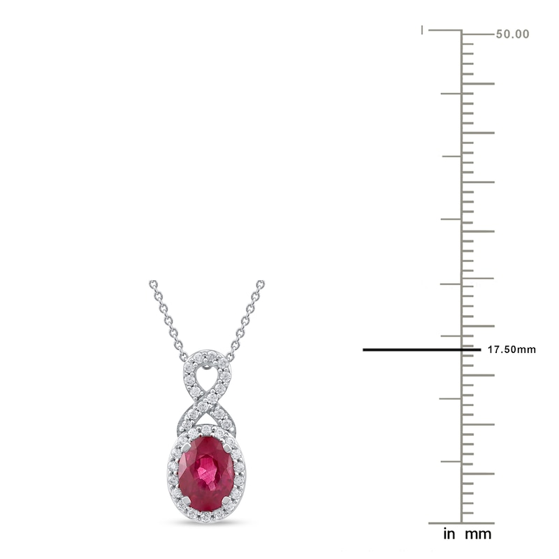 Main Image 4 of Oval-Cut Natural Ruby & Diamond Pendant Necklace 1/5 ct tw 14K White Gold 18"