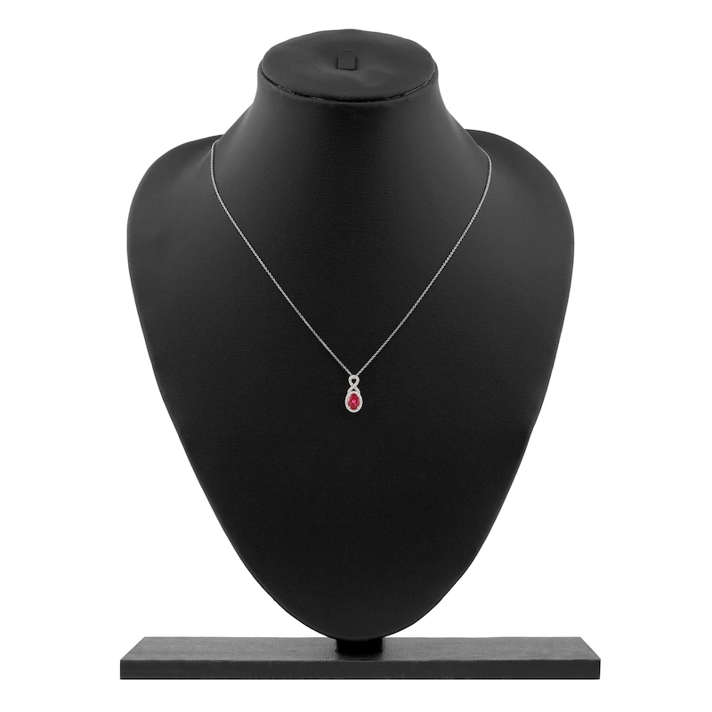 Main Image 6 of Oval-Cut Natural Ruby & Diamond Pendant Necklace 1/5 ct tw 14K White Gold 18"