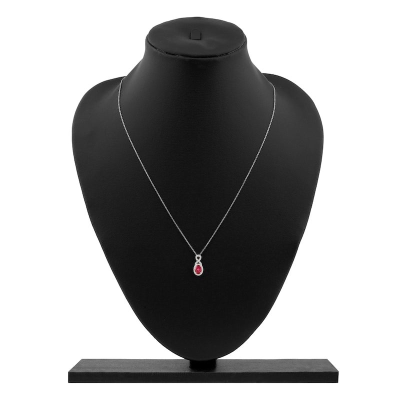 Main Image 7 of Oval-Cut Natural Ruby & Diamond Pendant Necklace 1/5 ct tw 14K White Gold 18"