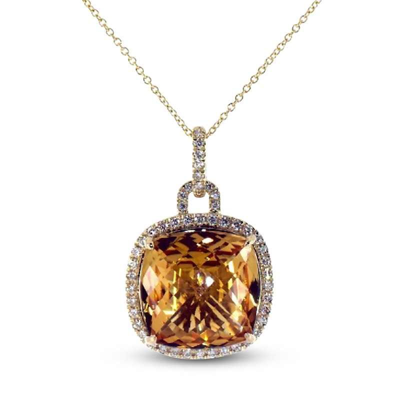Main Image 1 of Jared Atelier Cushion-Cut Natural Citrine & Certified Diamond Necklace 5/8 ct tw 14K Yellow Gold 19"