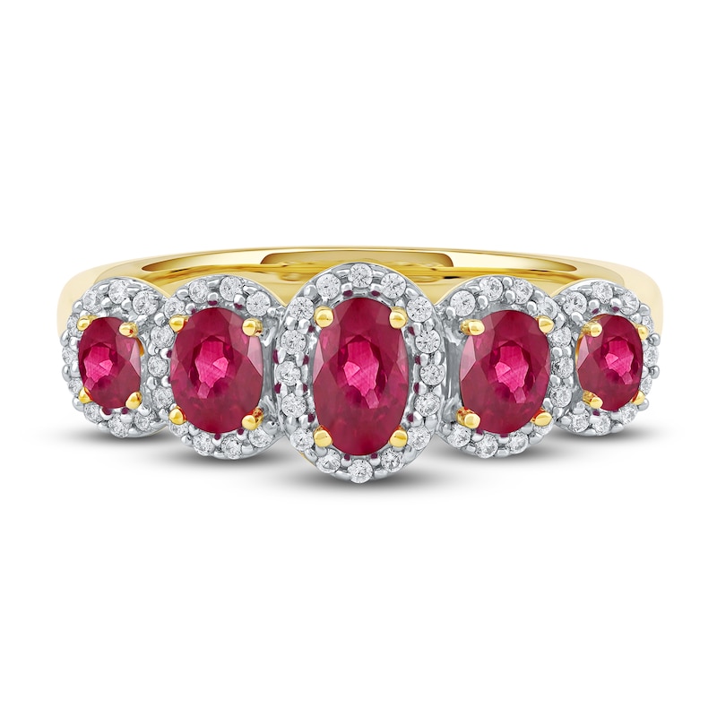 Main Image 3 of Oval-Cut Natural Ruby & Diamond Ring 1/6 ct tw 14K Yellow Gold