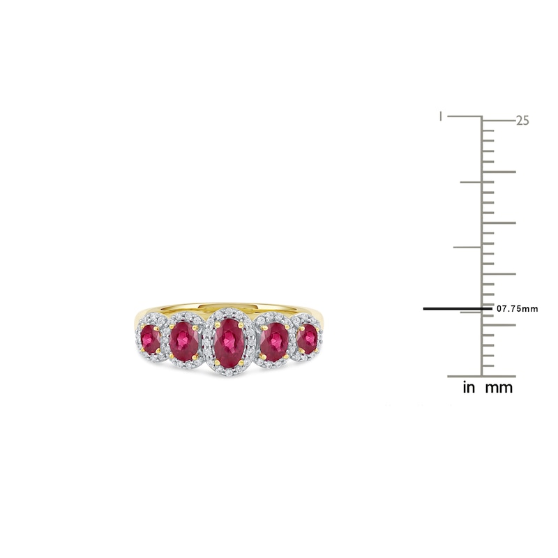 Main Image 4 of Oval-Cut Natural Ruby & Diamond Ring 1/6 ct tw 14K Yellow Gold
