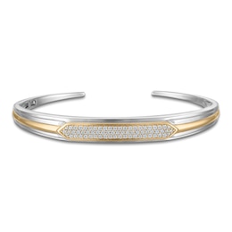 Men's Diamond Cuff Bangle Bracelet 3/4 ct tw Sterling Silver & 14K Yellow Gold