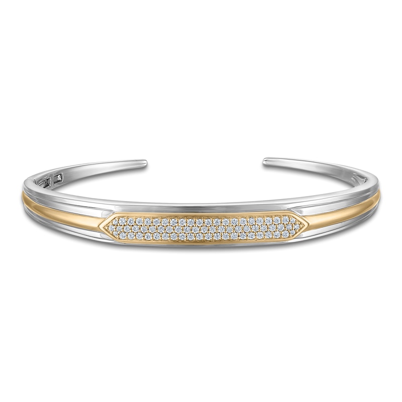 Main Image 1 of Men's Diamond Cuff Bangle Bracelet 3/4 ct tw Sterling Silver & 14K Yellow Gold