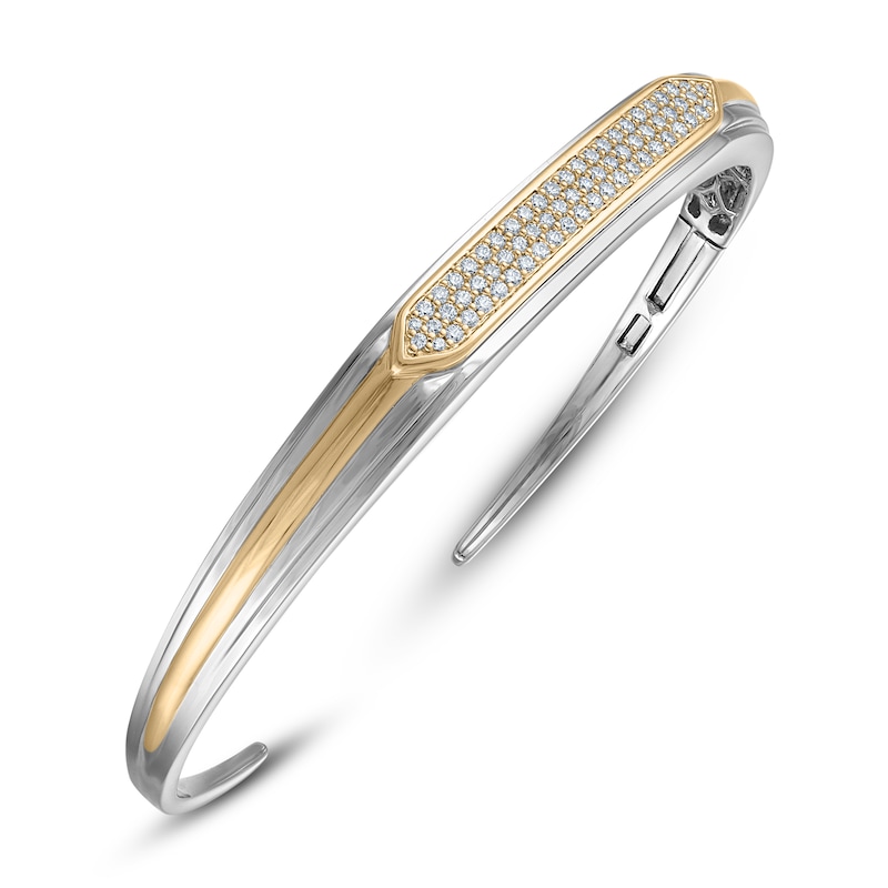 Main Image 2 of Men's Diamond Cuff Bangle Bracelet 3/4 ct tw Sterling Silver & 14K Yellow Gold