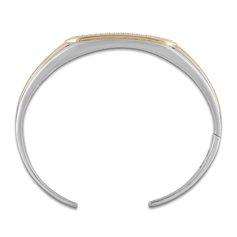 Main Image 3 of Men's Diamond Cuff Bangle Bracelet 3/4 ct tw Sterling Silver & 14K Yellow Gold