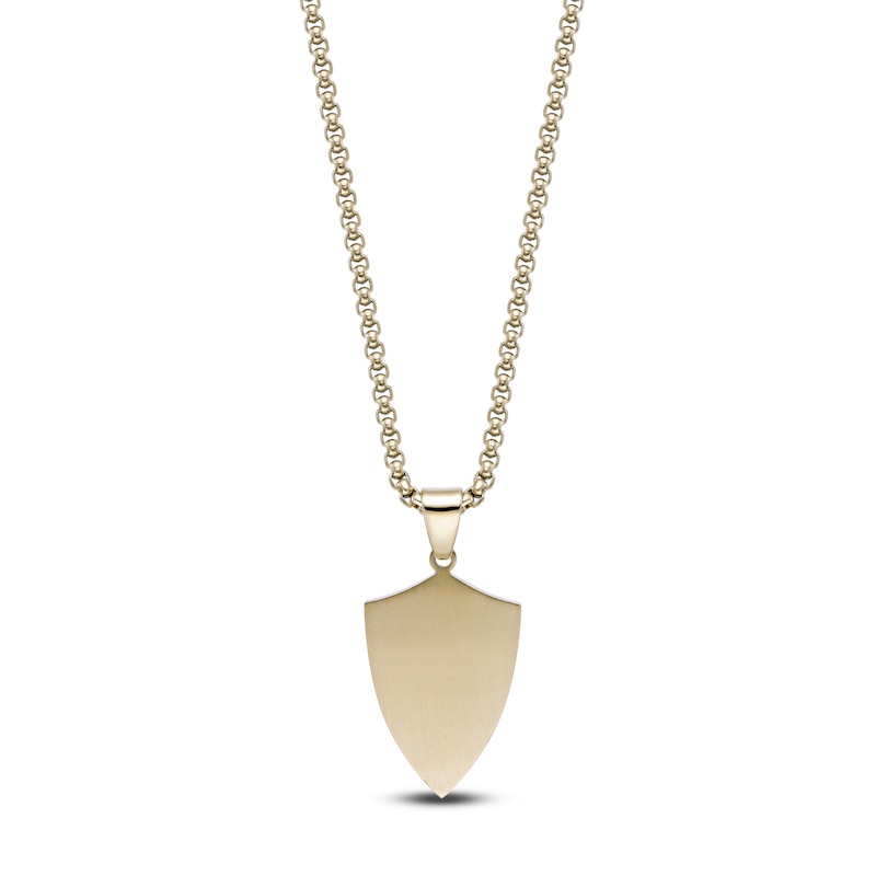 Main Image 3 of Men's Hammered Shield & Cross Necklace Yellow Ion-Plated Stainless Steel 24"
