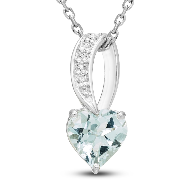 Main Image 1 of Heart-Shaped Natural Aquamarine & Diamond Accent Drop Necklace Sterling Silver 18"