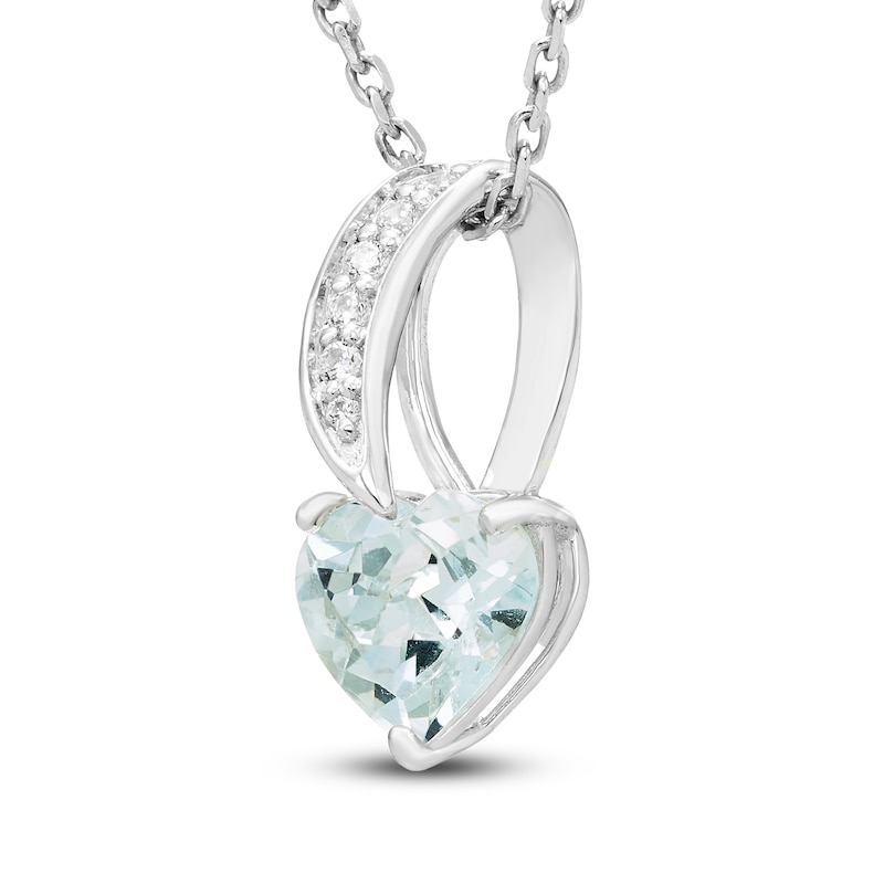 Main Image 2 of Heart-Shaped Natural Aquamarine & Diamond Accent Drop Necklace Sterling Silver 18"