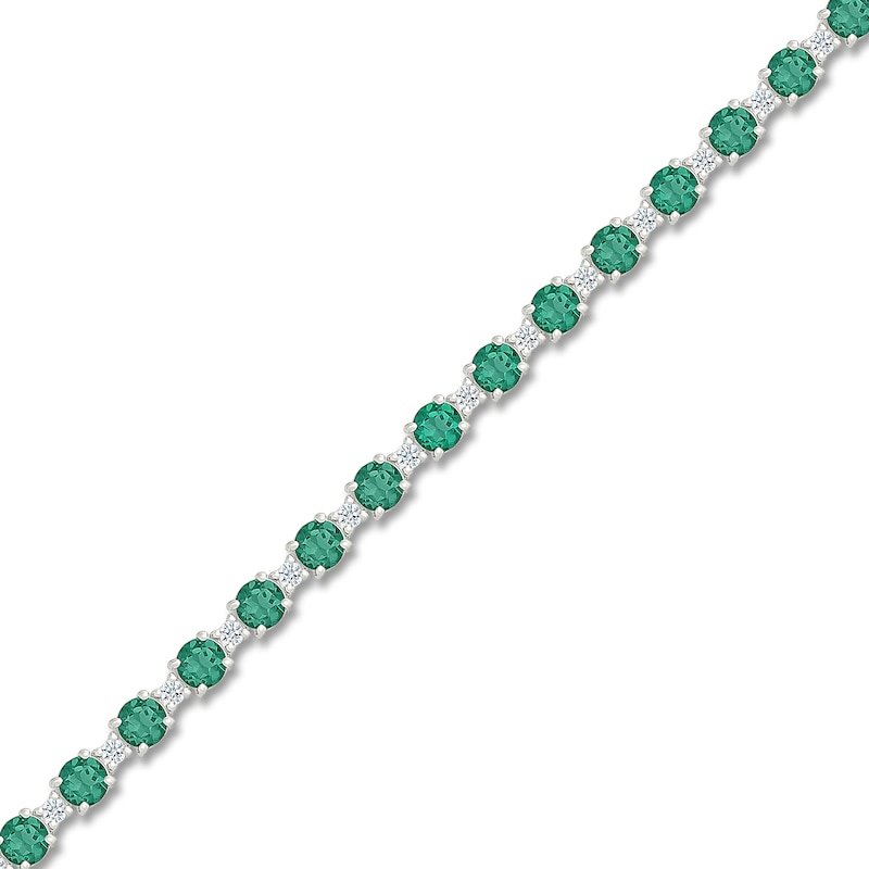 Main Image 2 of Lab-Created Emerald & White Lab-Created Sapphire Line Bracelet Sterling Silver 7"