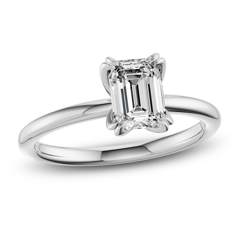 Main Image 1 of Certified Emerald-Cut Diamond Solitaire Engagement Ring 1-1/2 ct tw 14K White Gold (I1/I)